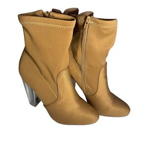 Bamboo  Nightfall Stretch Lycra Lucite Sock boots W/Clr Heels Sz 7.5